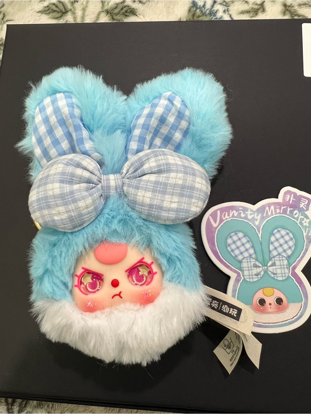 Baby three Blue Bunny Plush Vanity Mirror Toy - Cute Character Accessory